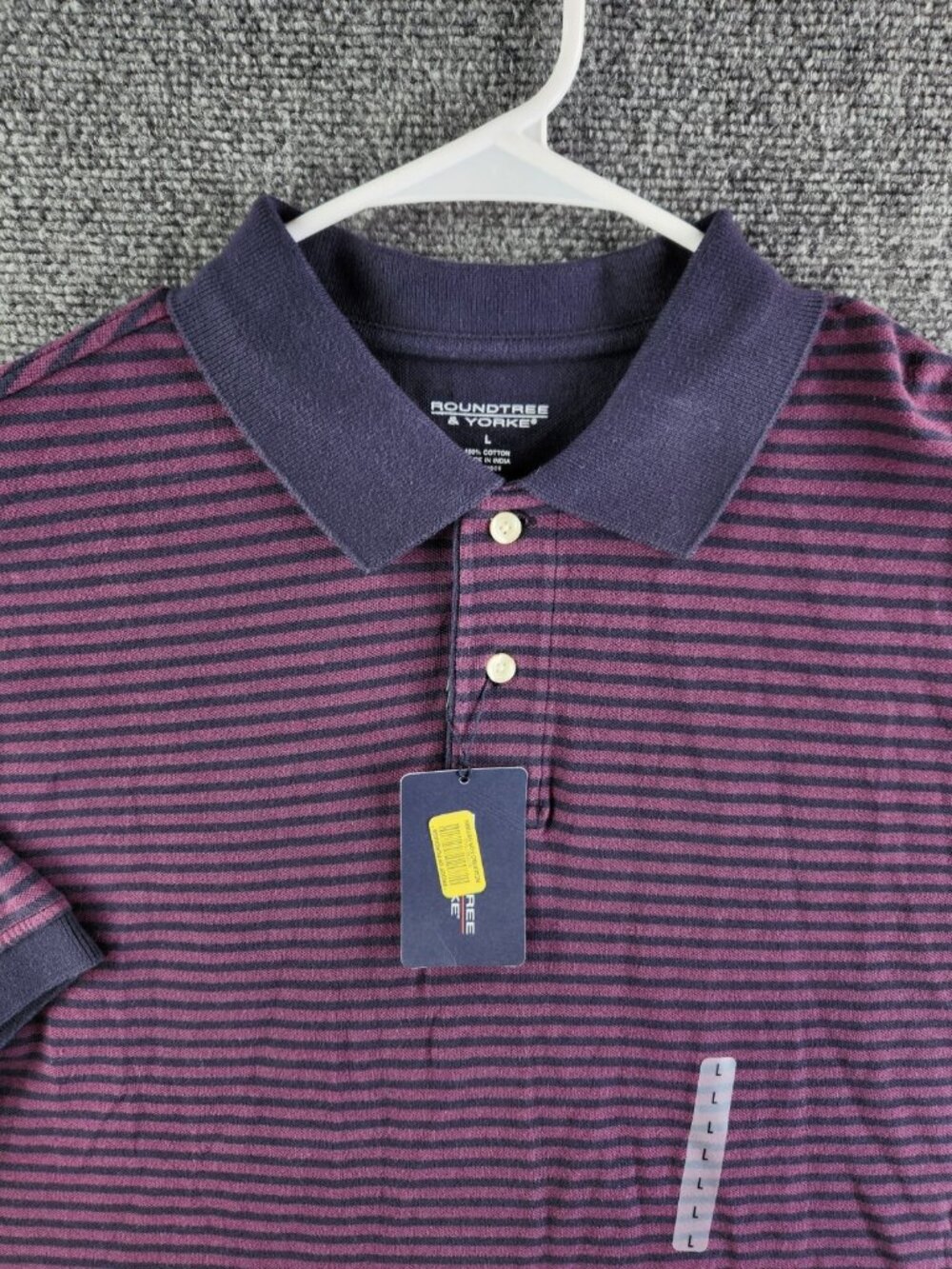 NWD Roundtree & Yorke Large Purple Navy Blue Striped Short Sleeve Polo Shirt Men